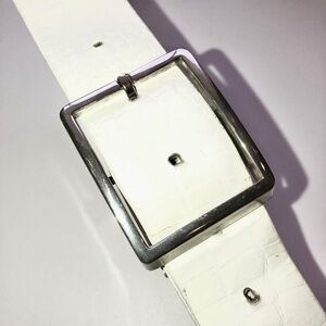 ABBE CREATION White Leather Belt with Silver Nickel Buckle, Vintage, Size 32